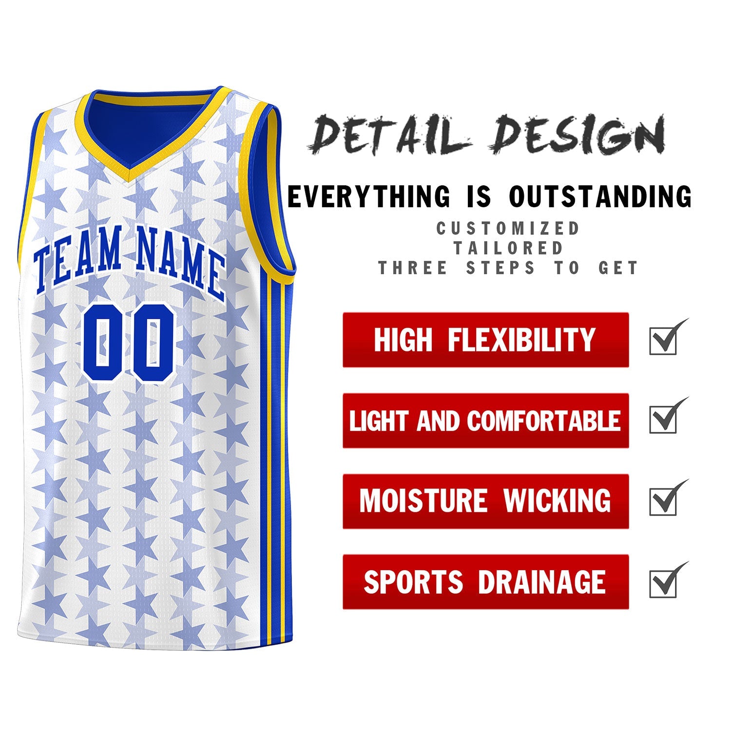 Custom White Royal Star Graffiti Pattern Sets Sports Uniform Basketball Jersey