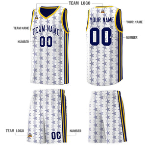 Custom White Navy Star Graffiti Pattern Sets Sports Uniform Basketball Jersey