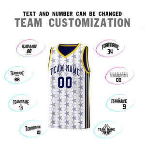 Custom White Navy Star Graffiti Pattern Sets Sports Uniform Basketball Jersey