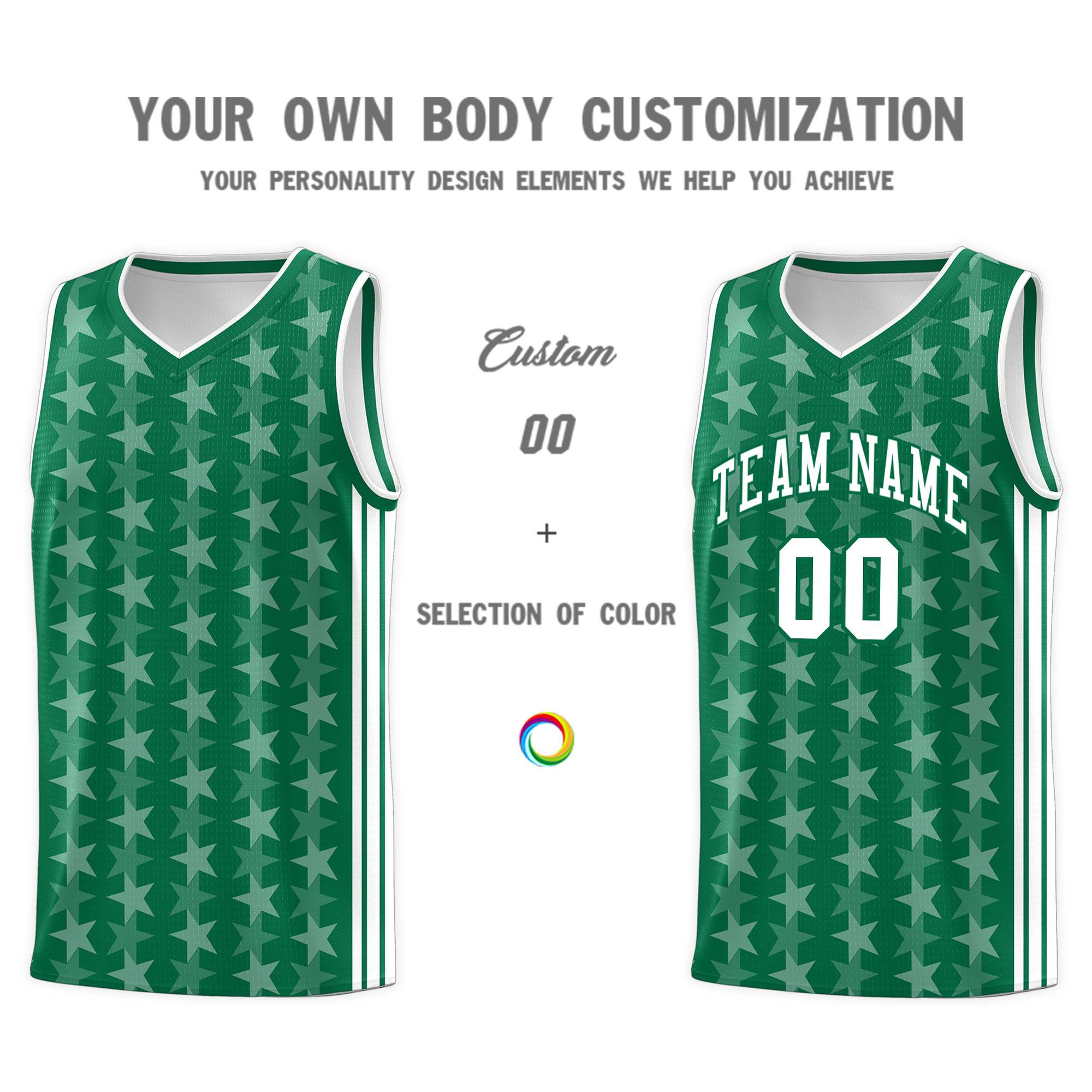 Custom Kelly Green White Star Graffiti Pattern Sets Sports Uniform Basketball Jersey