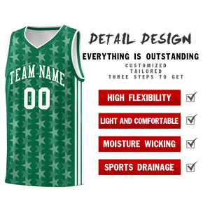 Custom Kelly Green White Star Graffiti Pattern Sets Sports Uniform Basketball Jersey