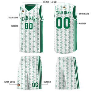 Custom White Kelly Green Star Graffiti Pattern Sets Sports Uniform Basketball Jersey