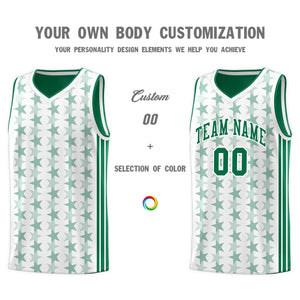 Custom White Kelly Green Star Graffiti Pattern Sets Sports Uniform Basketball Jersey