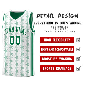 Custom White Kelly Green Star Graffiti Pattern Sets Sports Uniform Basketball Jersey