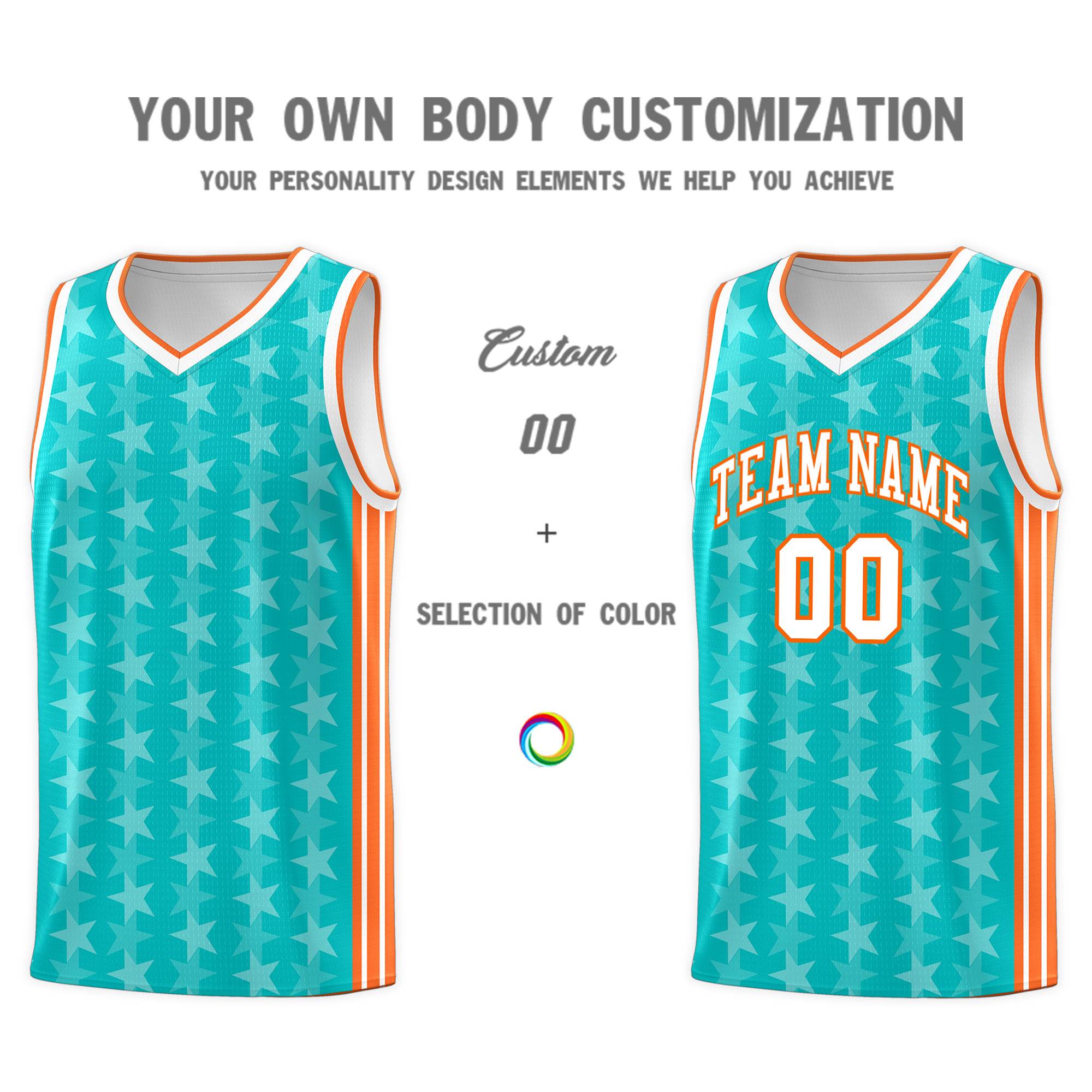 Custom Aqua White Star Graffiti Pattern Sets Sports Uniform Basketball Jersey