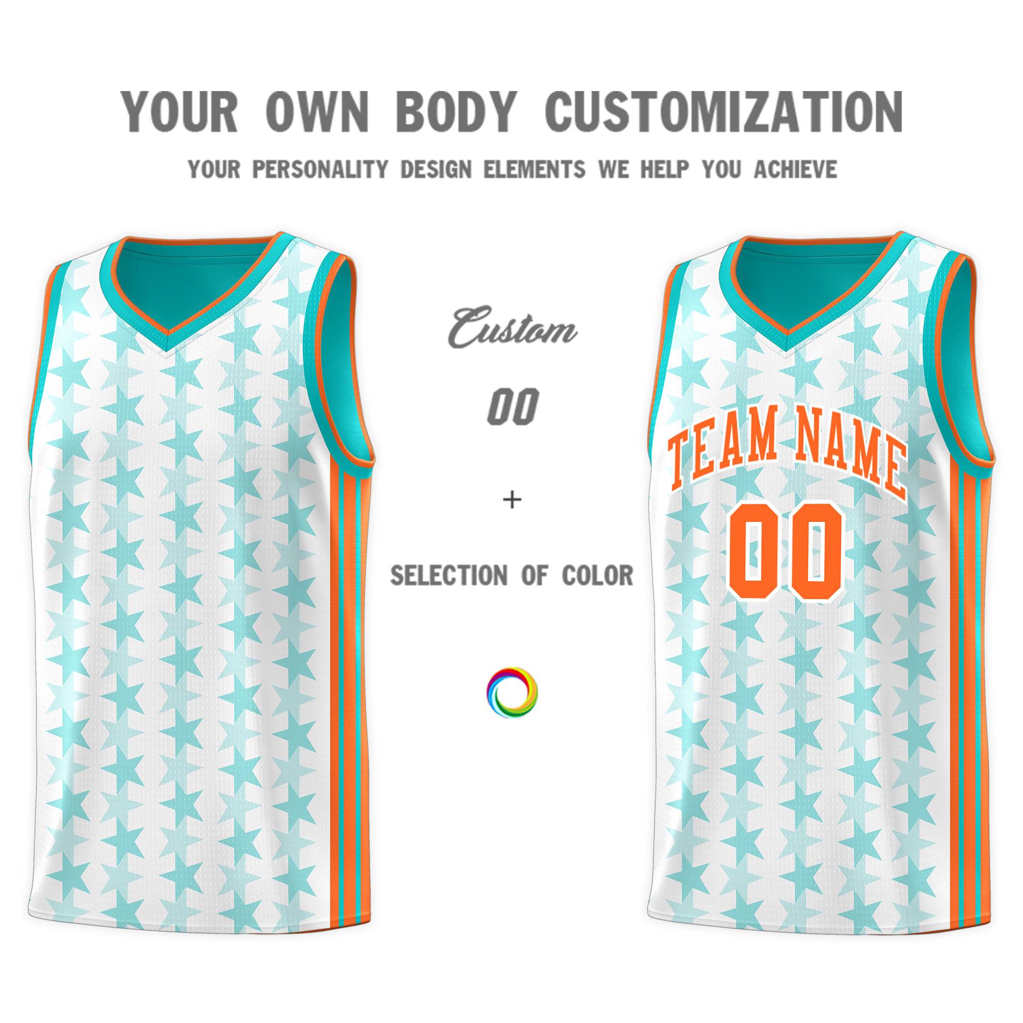 Custom White Aqua Star Graffiti Pattern Sets Sports Uniform Basketball Jersey