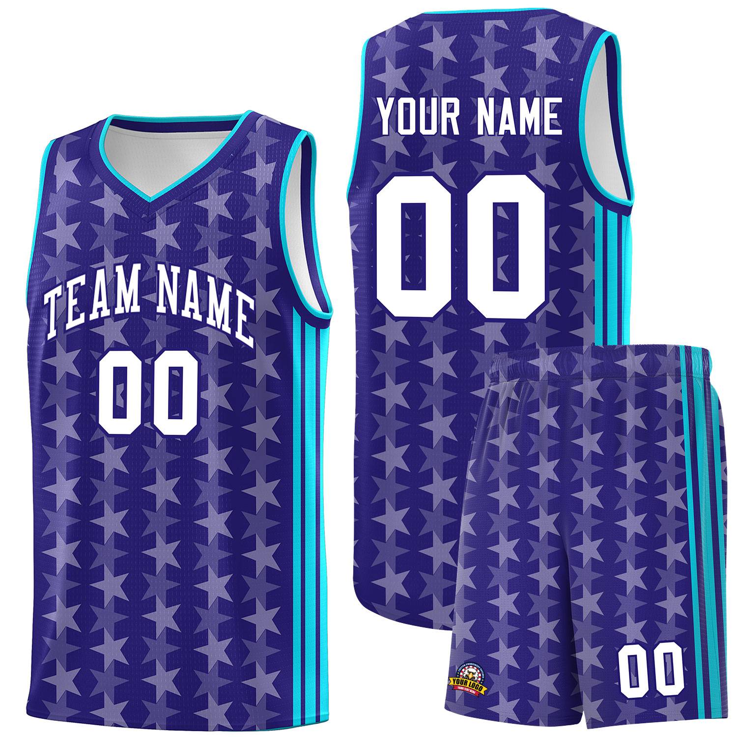 Custom Purple White Star Graffiti Pattern Sets Sports Uniform Basketball Jersey