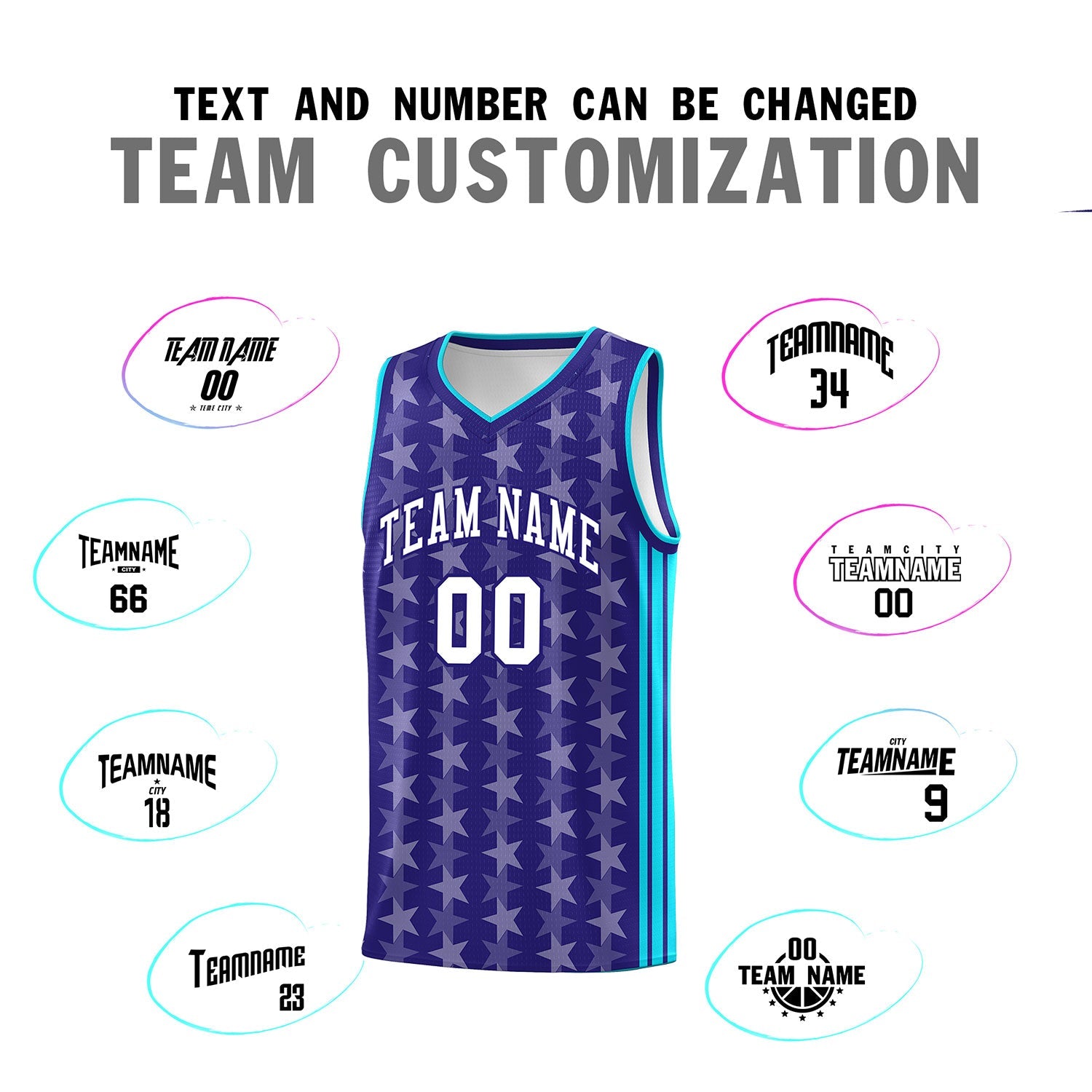 Custom Purple White Star Graffiti Pattern Sets Sports Uniform Basketball Jersey