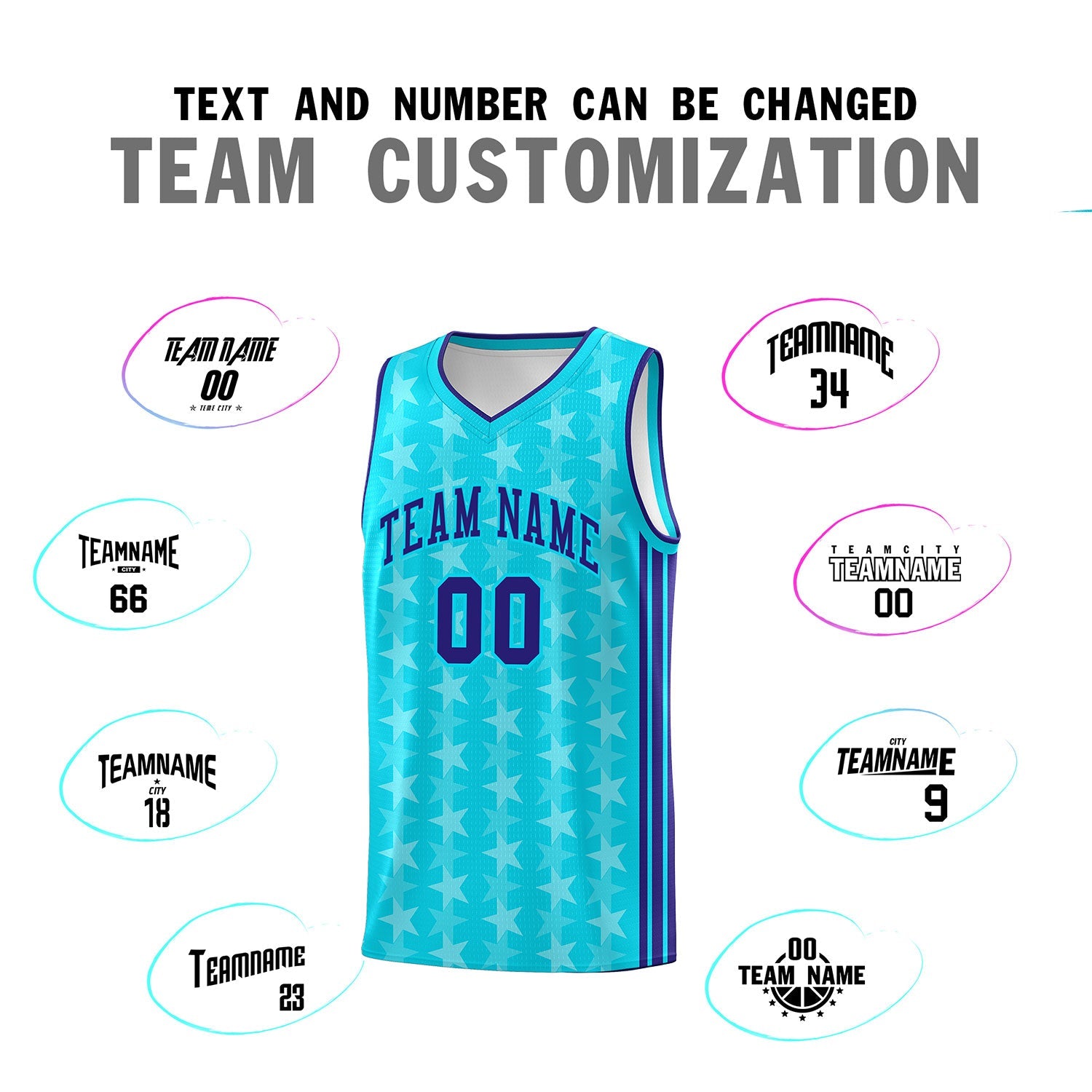 Custom Sky Blue White Star Graffiti Pattern Sets Sports Uniform Basketball Jersey