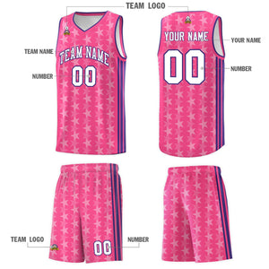 Custom Pink White Star Graffiti Pattern Sets Sports Uniform Basketball Jersey