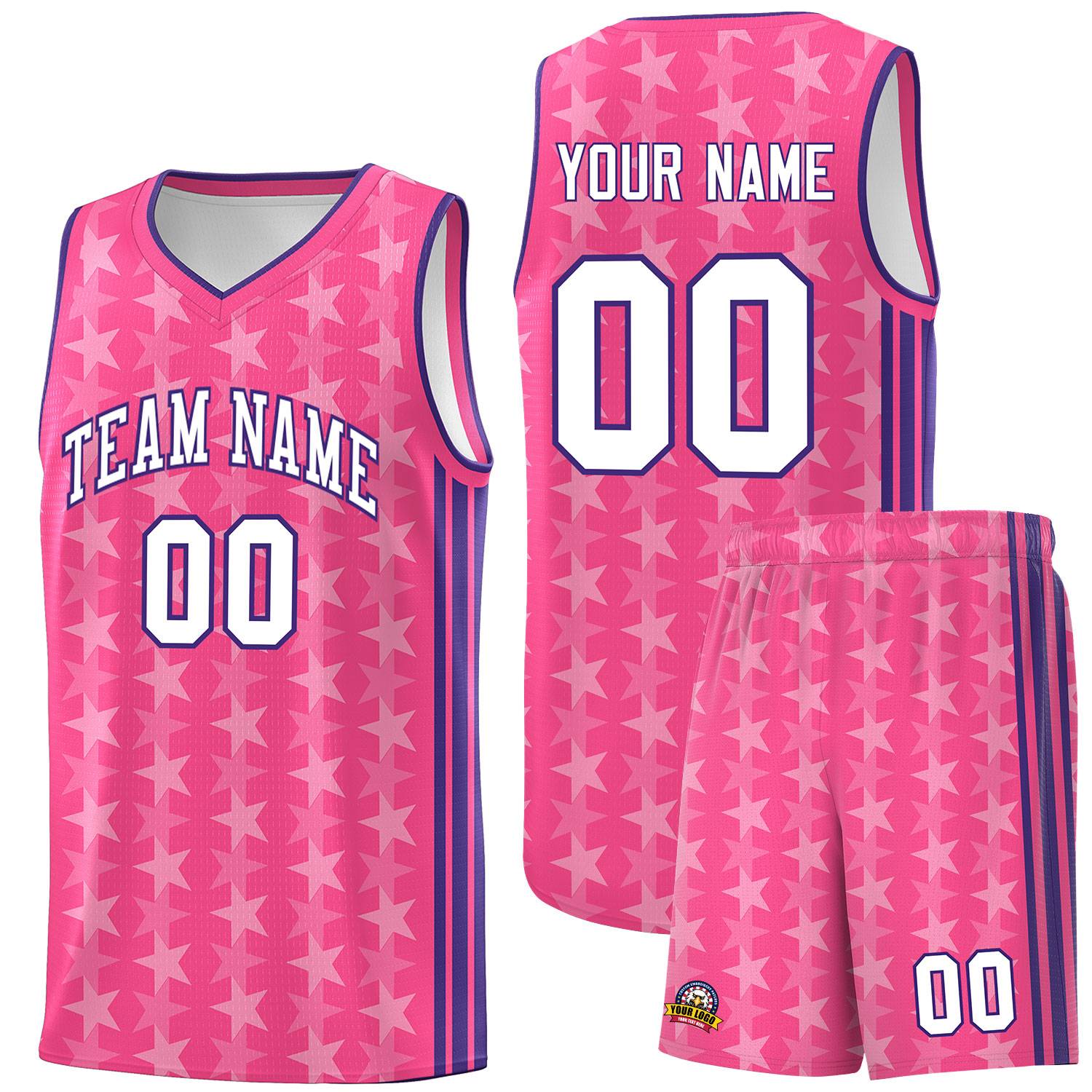 Custom Pink White Star Graffiti Pattern Sets Sports Uniform Basketball Jersey