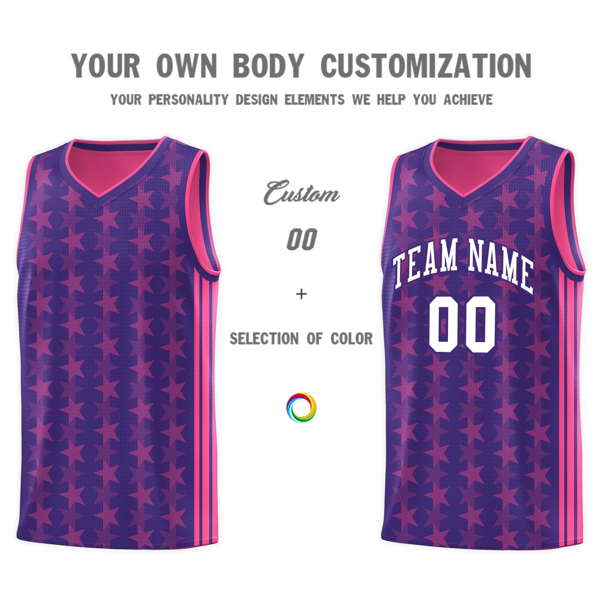 Custom Purple Pink Star Graffiti Pattern Sets Sports Uniform Basketball Jersey