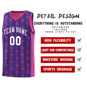 Custom Purple Pink Star Graffiti Pattern Sets Sports Uniform Basketball Jersey