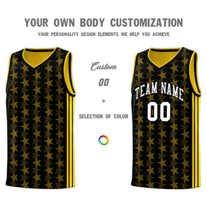 Custom Black Gold Star Graffiti Pattern Sets Sports Uniform Basketball Jersey