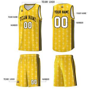 Custom Gold White Star Graffiti Pattern Sets Sports Uniform Basketball Jersey