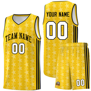 Custom Gold White Star Graffiti Pattern Sets Sports Uniform Basketball Jersey