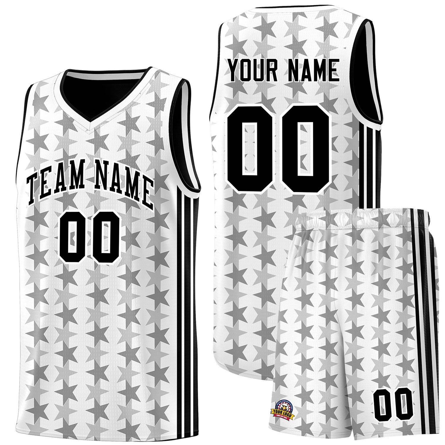 Custom White Black Star Graffiti Pattern Sets Sports Uniform Basketball Jersey