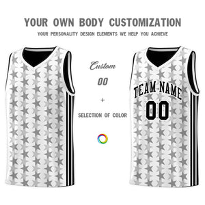 Custom White Black Star Graffiti Pattern Sets Sports Uniform Basketball Jersey