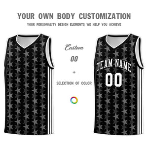 Custom Black White Star Graffiti Pattern Sets Sports Uniform Basketball Jersey