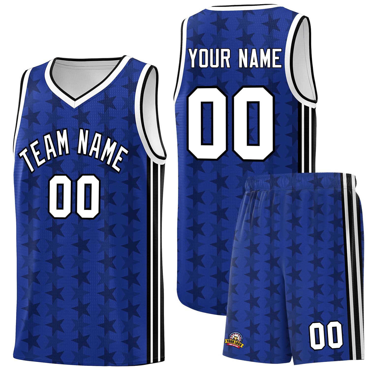 Custom Royal Black Star Graffiti Pattern Sets Sports Uniform Basketball Jersey