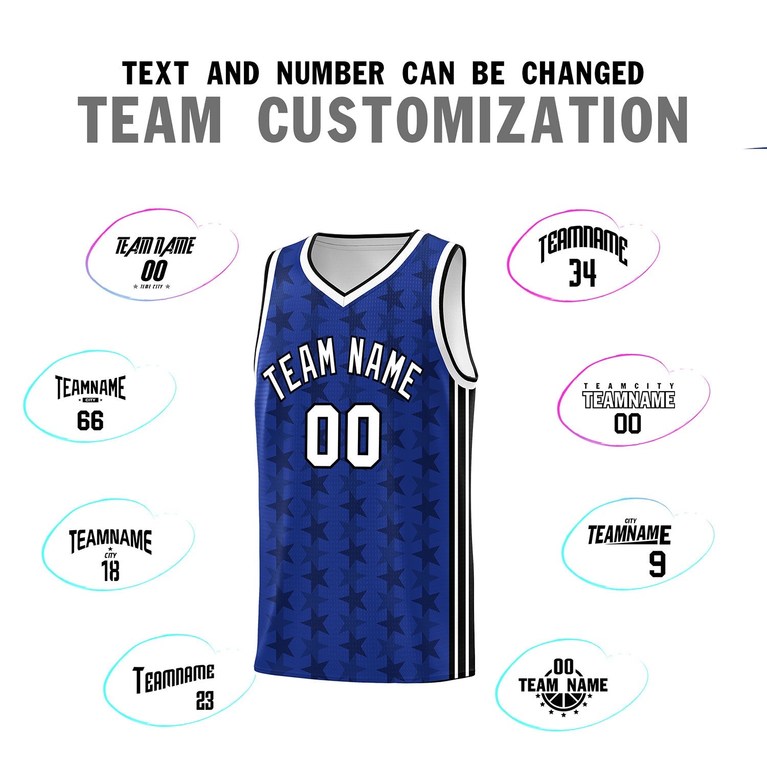 Custom Royal Black Star Graffiti Pattern Sets Sports Uniform Basketball Jersey