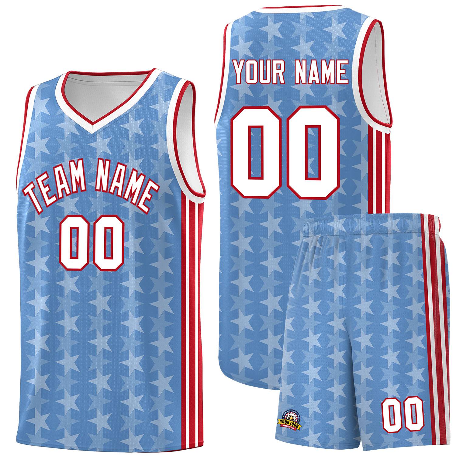 Custom Light Blue White Star Graffiti Pattern Sets Sports Uniform Basketball Jersey