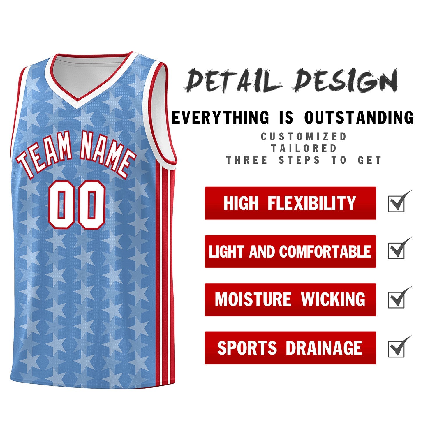 Custom Light Blue White Star Graffiti Pattern Sets Sports Uniform Basketball Jersey