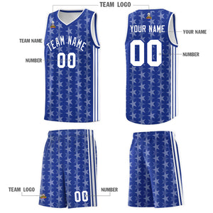 Custom Royal White Star Graffiti Pattern Sets Sports Uniform Basketball Jersey