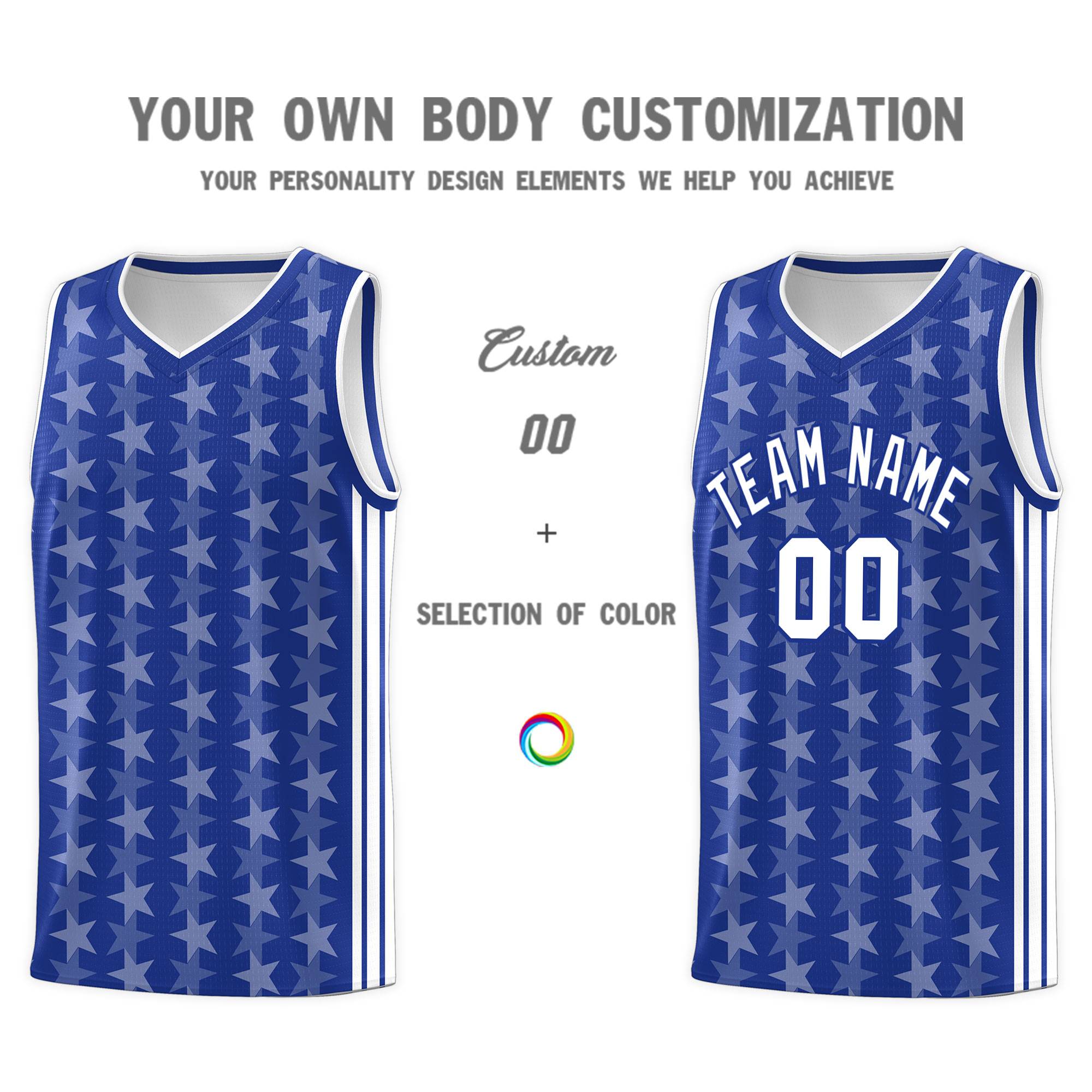 Custom Royal White Star Graffiti Pattern Sets Sports Uniform Basketball Jersey