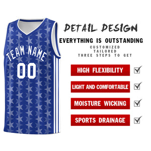 Custom Royal White Star Graffiti Pattern Sets Sports Uniform Basketball Jersey