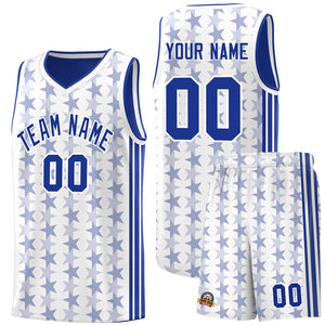 Custom White Royal Star Graffiti Pattern Sets Sports Uniform Basketball Jersey