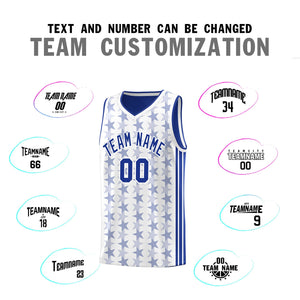 Custom White Royal Star Graffiti Pattern Sets Sports Uniform Basketball Jersey