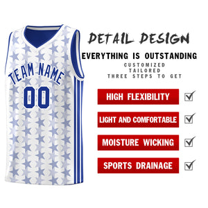 Custom White Royal Star Graffiti Pattern Sets Sports Uniform Basketball Jersey