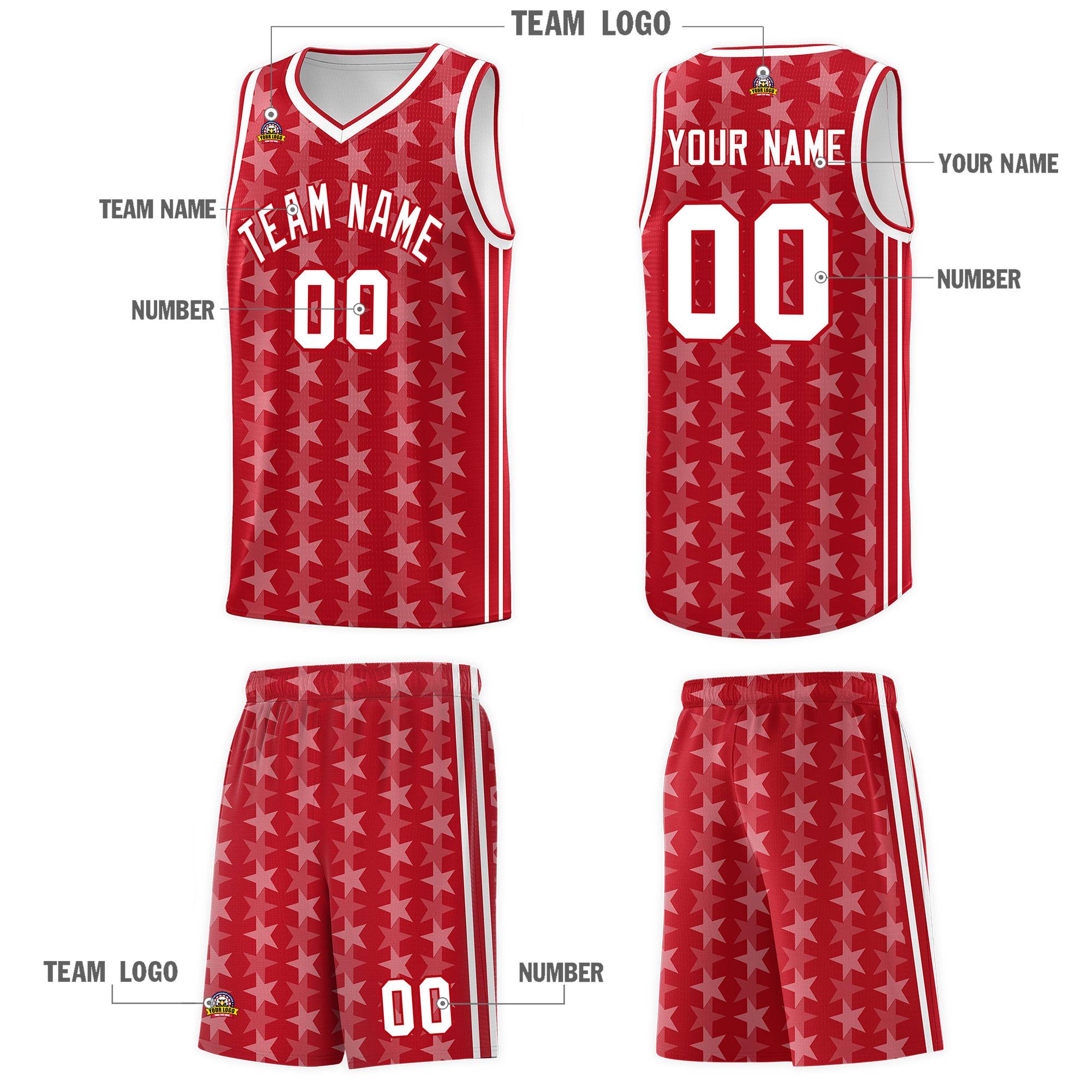 Custom Red White Star Graffiti Pattern Sets Sports Uniform Basketball Jersey