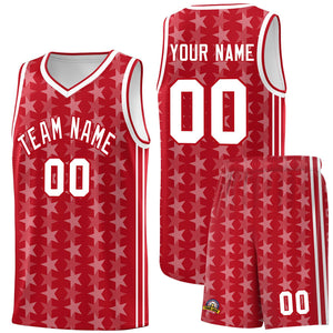 Custom Red White Star Graffiti Pattern Sets Sports Uniform Basketball Jersey