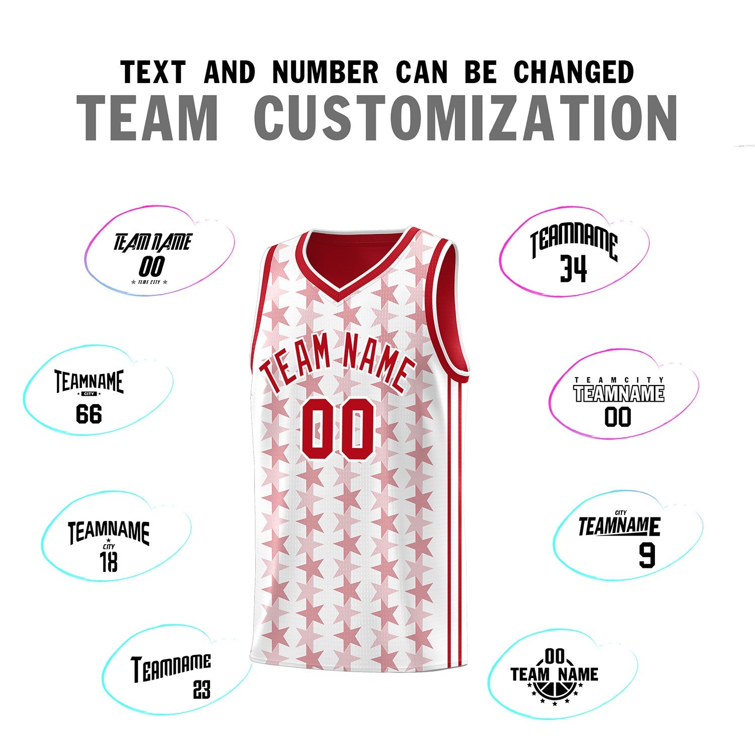 Custom White Red Star Graffiti Pattern Sets Sports Uniform Basketball Jersey