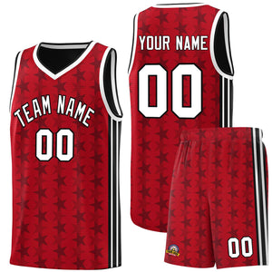 Custom Red Black Star Graffiti Pattern Sets Sports Uniform Basketball Jersey