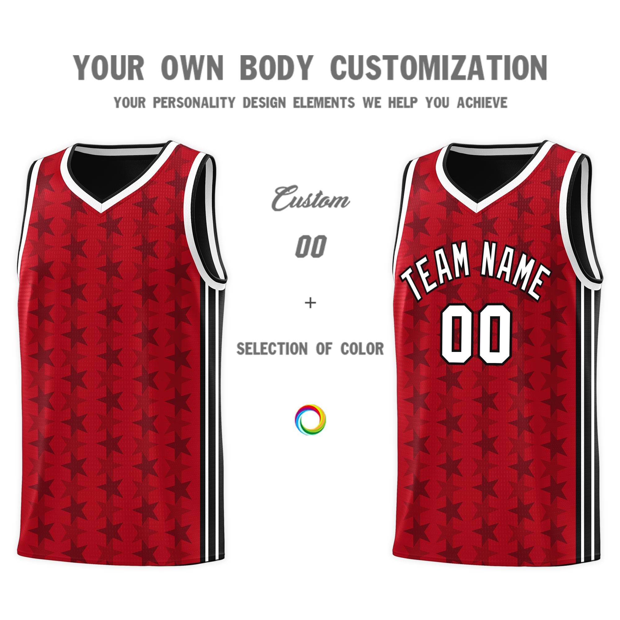 Custom Red Black Star Graffiti Pattern Sets Sports Uniform Basketball Jersey