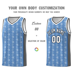 Custom Light Blue White Star Graffiti Pattern Sets Sports Uniform Basketball Jersey