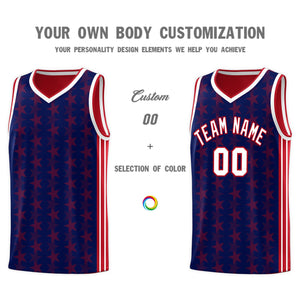 Custom Navy Red Star Graffiti Pattern Sets Sports Uniform Basketball Jersey