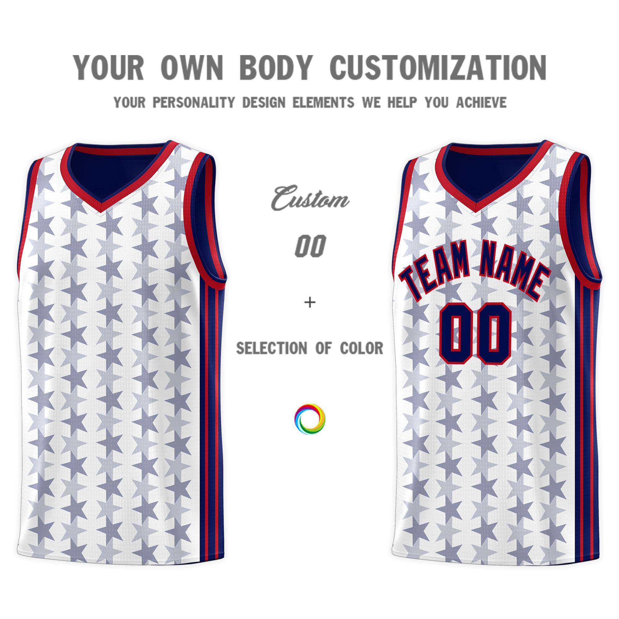 Custom White Navy Star Graffiti Pattern Sets Sports Uniform Basketball Jersey