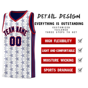 Custom White Navy Star Graffiti Pattern Sets Sports Uniform Basketball Jersey