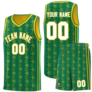 Custom Kelly Green Gold Star Graffiti Pattern Sets Sports Uniform Basketball Jersey