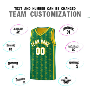 Custom Kelly Green Gold Star Graffiti Pattern Sets Sports Uniform Basketball Jersey