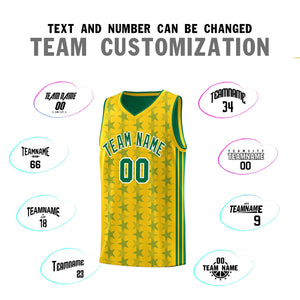 Custom Gold Kelly Green Star Graffiti Pattern Sets Sports Uniform Basketball Jersey