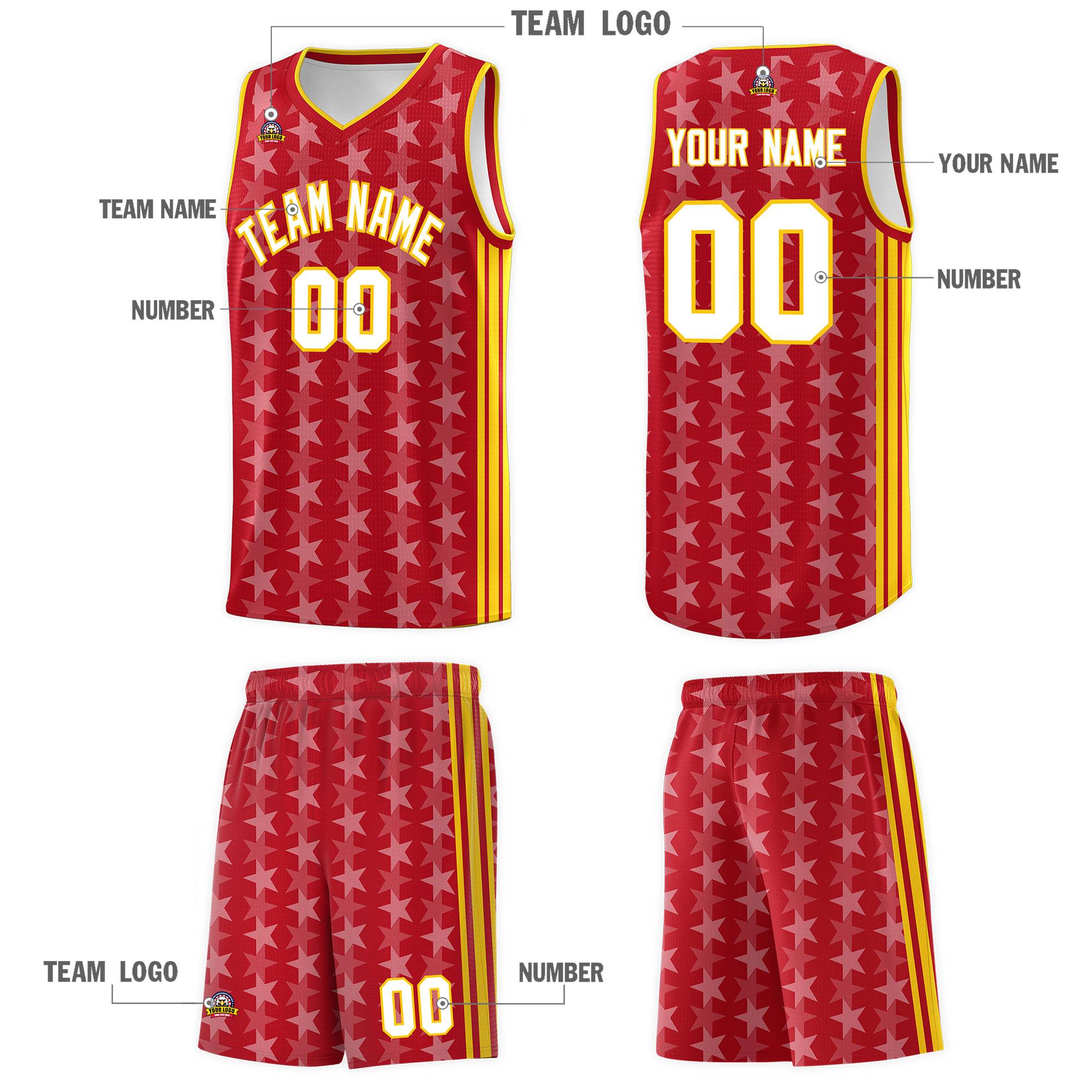 Custom Red White Star Graffiti Pattern Sets Sports Uniform Basketball Jersey