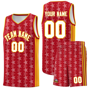 Custom Red White Star Graffiti Pattern Sets Sports Uniform Basketball Jersey