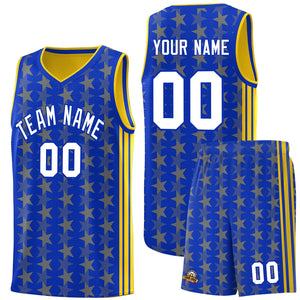 Custom Royal Gold Star Graffiti Pattern Sets Sports Uniform Basketball Jersey