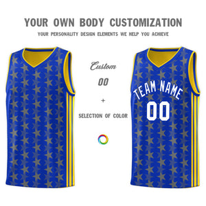 Custom Royal Gold Star Graffiti Pattern Sets Sports Uniform Basketball Jersey