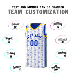 Custom White Royal Star Graffiti Pattern Sets Sports Uniform Basketball Jersey